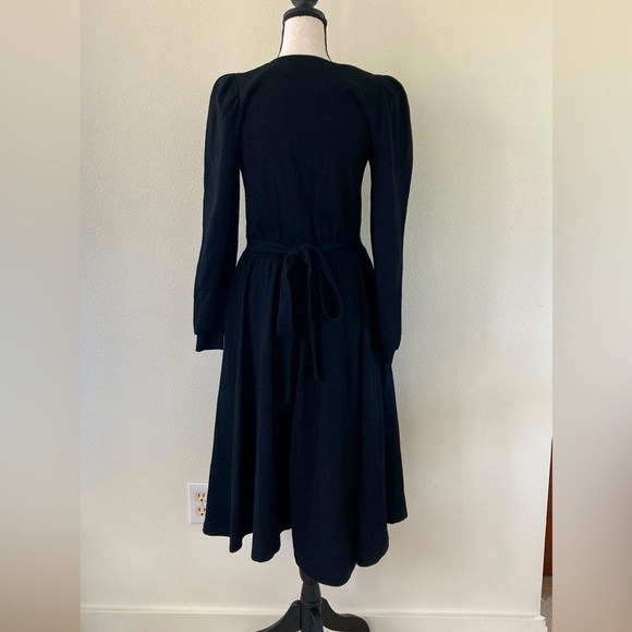 VINTAGE | NORDSTROM “Savvy” 100% Wool jersey black long sleeve twirl dress sz 8 - Picture 2 of 11